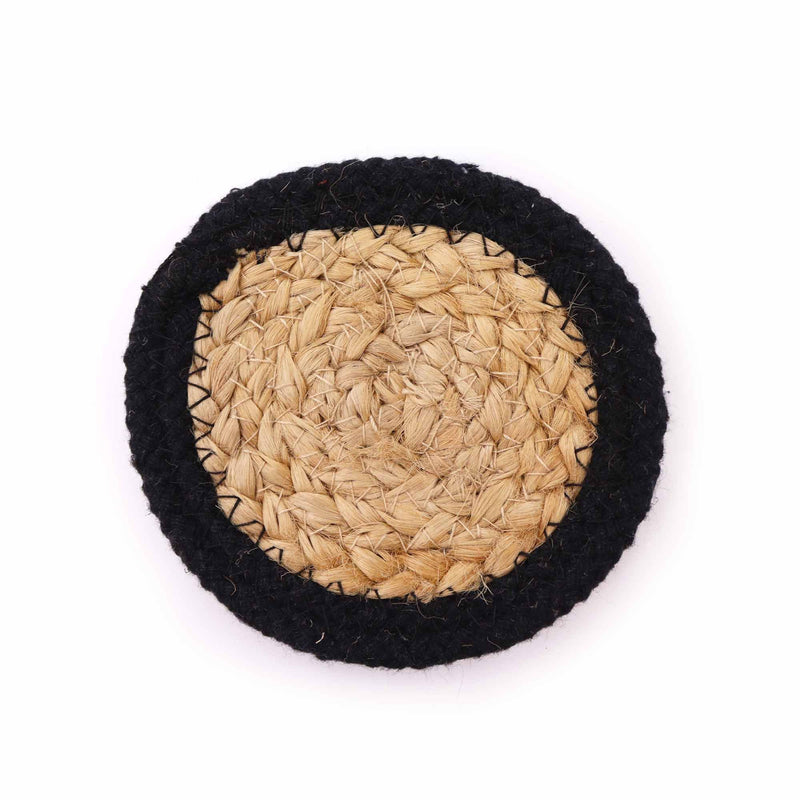 Natural Coaster - Jute & Cotton 10cm (set of 4) - Black Boarder product image