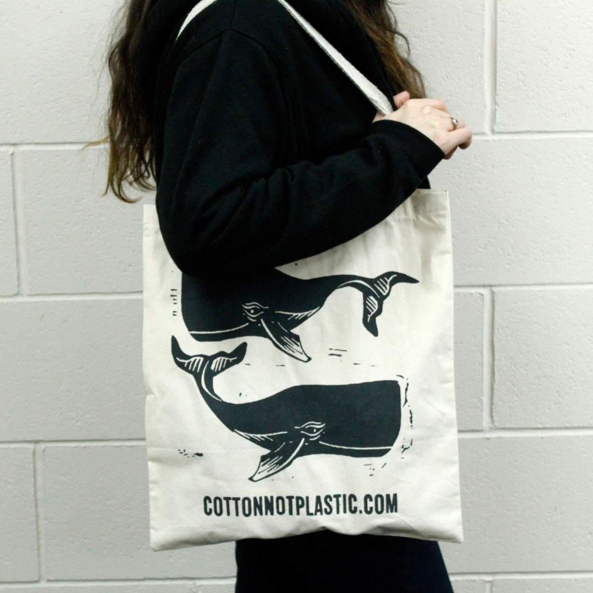Lrg Natural 6oz Cotton Bag 38x42cm - WHALES product image 3