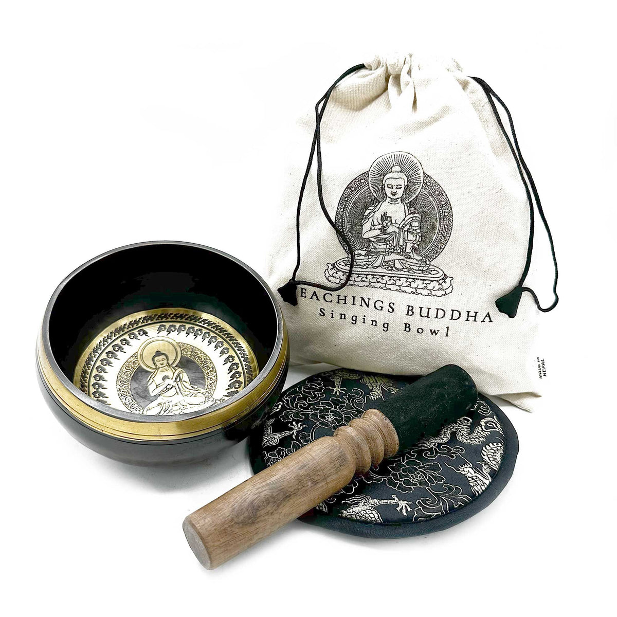 Hand Beaten & Engraved Singing Bowl Gift Set - 14cm - Teachings Buddha product image