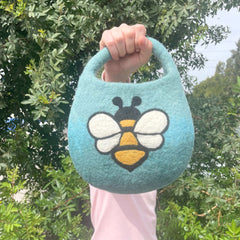 Water Felted Bee Bag - One Handle with Magnet - Blue Green product image 2