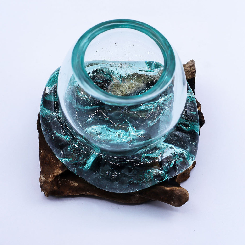 Molten Glass Mini Goldfish Bowl on Wood 20cm product image 4