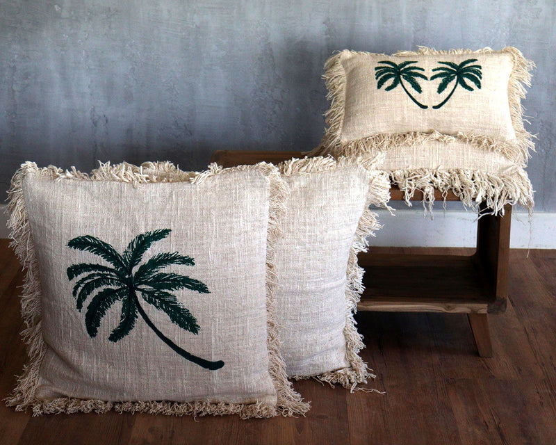 Linen Cushion Cover 45x45cm Palm Tree with Fringe product image