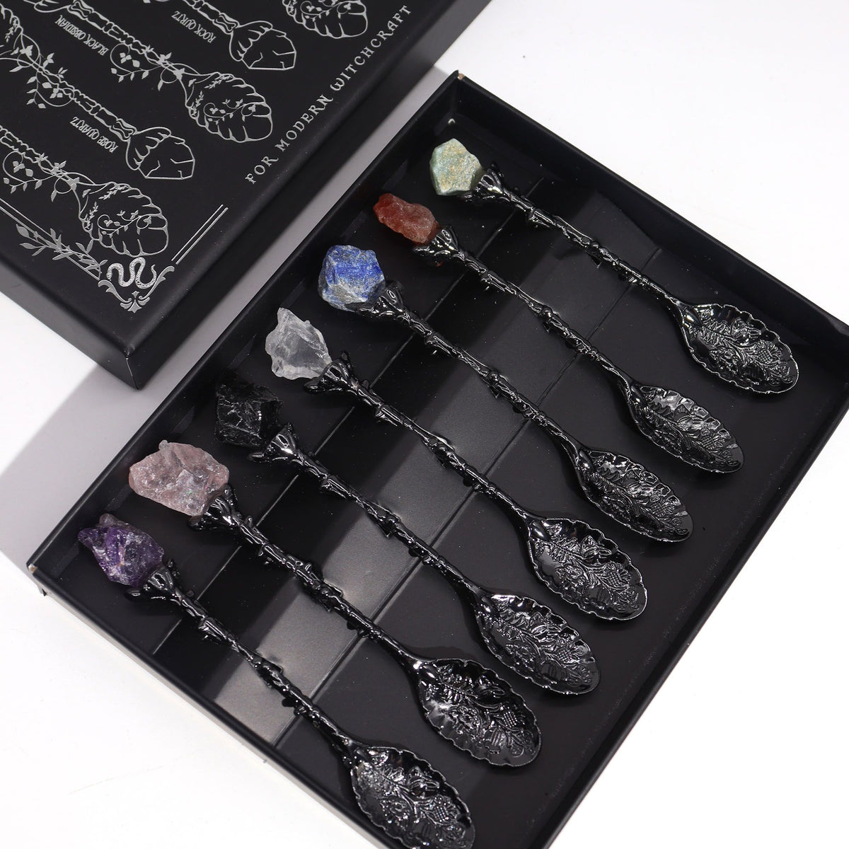 Set of 7 Dark Silver Gemstone Crystal Witch Spoons product image 4