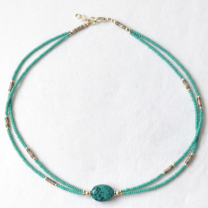 Nepalese Extra Fine Two Line Necklace - Turquoise & Lapis Pendant product image