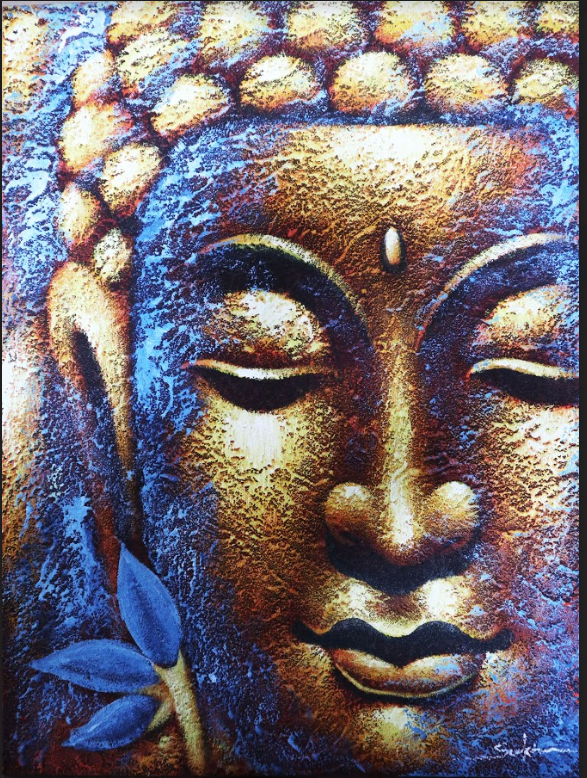 Buddha Painting - Gold Face & Lotus Flower product image 5