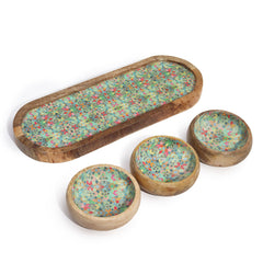 Mango Wood Tray with 3 Bowls - Mediterranean Tile pattern product image 7