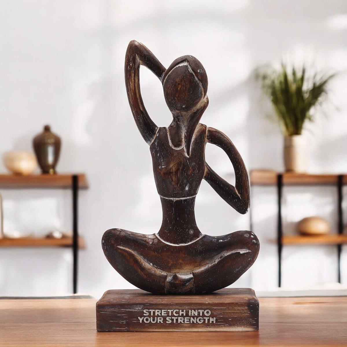 Wooden Yoga Lady - Antique - Cow Face Pose - "Stretch into Your Strength" product image 2