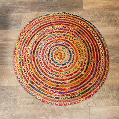Round Jute and Recycled Cotton Rug - 90 cm product image