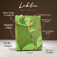 Lokta Bold Floral Bamboo Lock Notebook – Medium (15x12cm) – 45 Leaves – Moss Green product image 5
