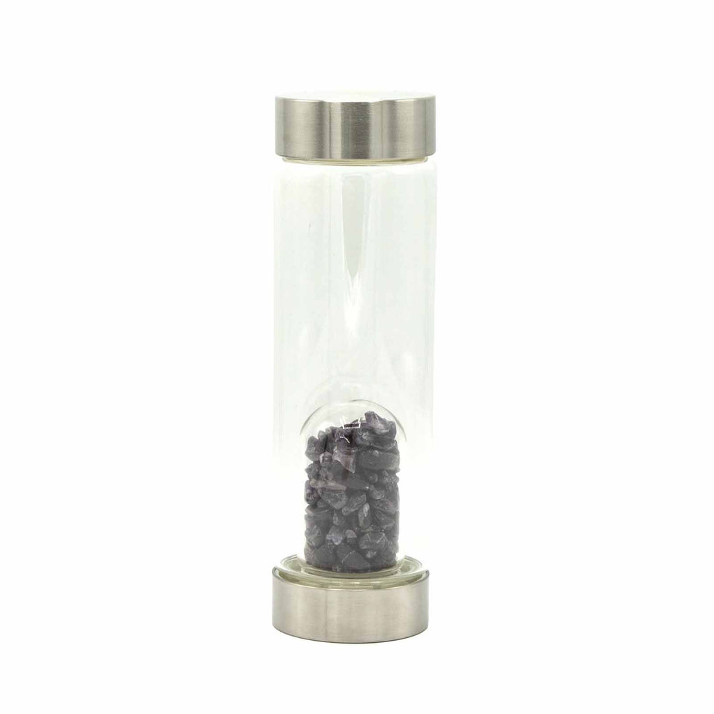 Crystal Infused Glass Water Bottle - Relaxing Amethyst - Chips - product image 5