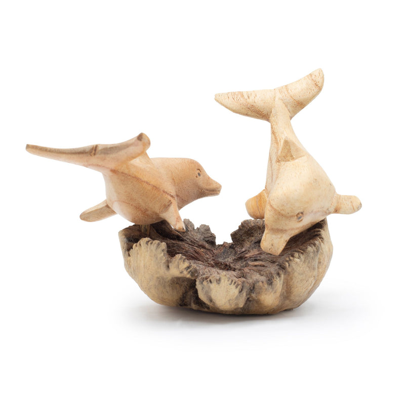 Handmade Parasite Wood Art Carving - Dolphins in Play product image