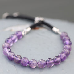 925 Silver Plated Gemstone Black String Bracelet - Amethyst product image 2