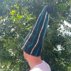 Felted Sauna Wizard Hat - Black Blue Streaks product image