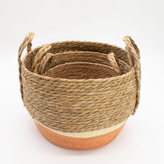 Straw & Seagrass Large Baskets - Natural & Orange- Set of 3 product image 2