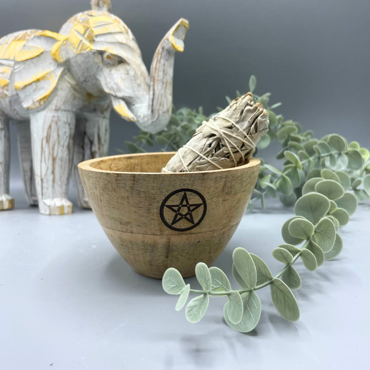 Wooden Smudge and Ritual Offerings Bowl - Pentagram - 11x7cm product image 2