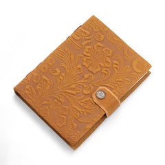 Leather Embossed Notebook – Tan Floral Pattern – 17.8×12.7 cm product image 2