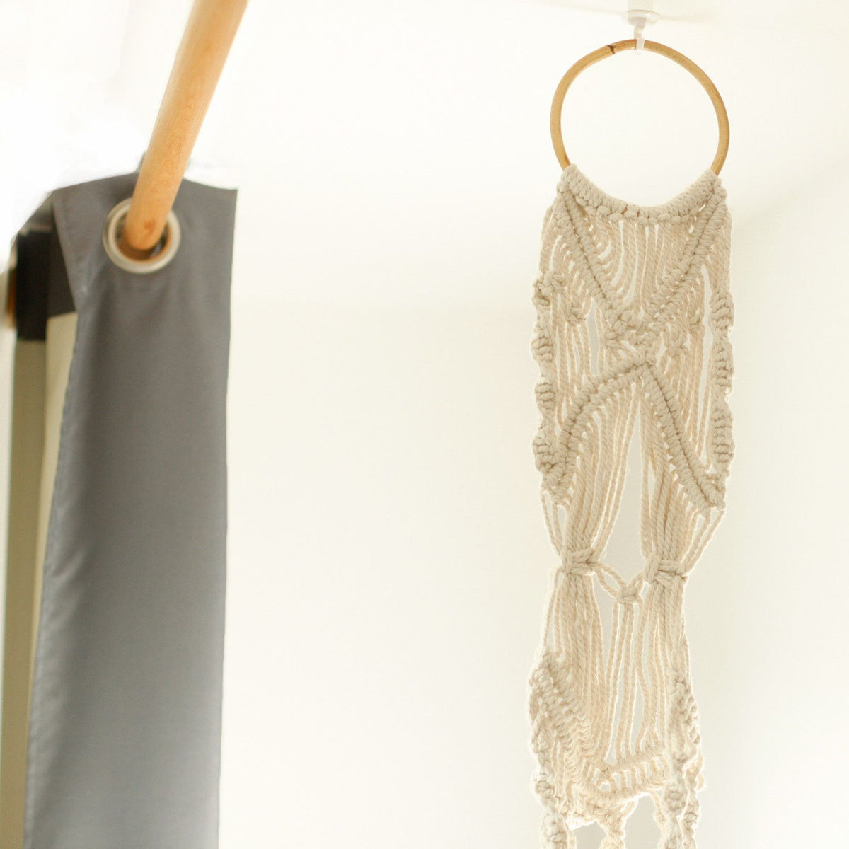 Macrame Pot Holder - Long With Ratten Hoop product image 2