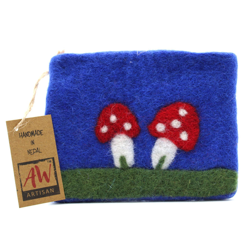 Natural Felt Zipper Pouch (asst) - Mystic Mushrooms product image