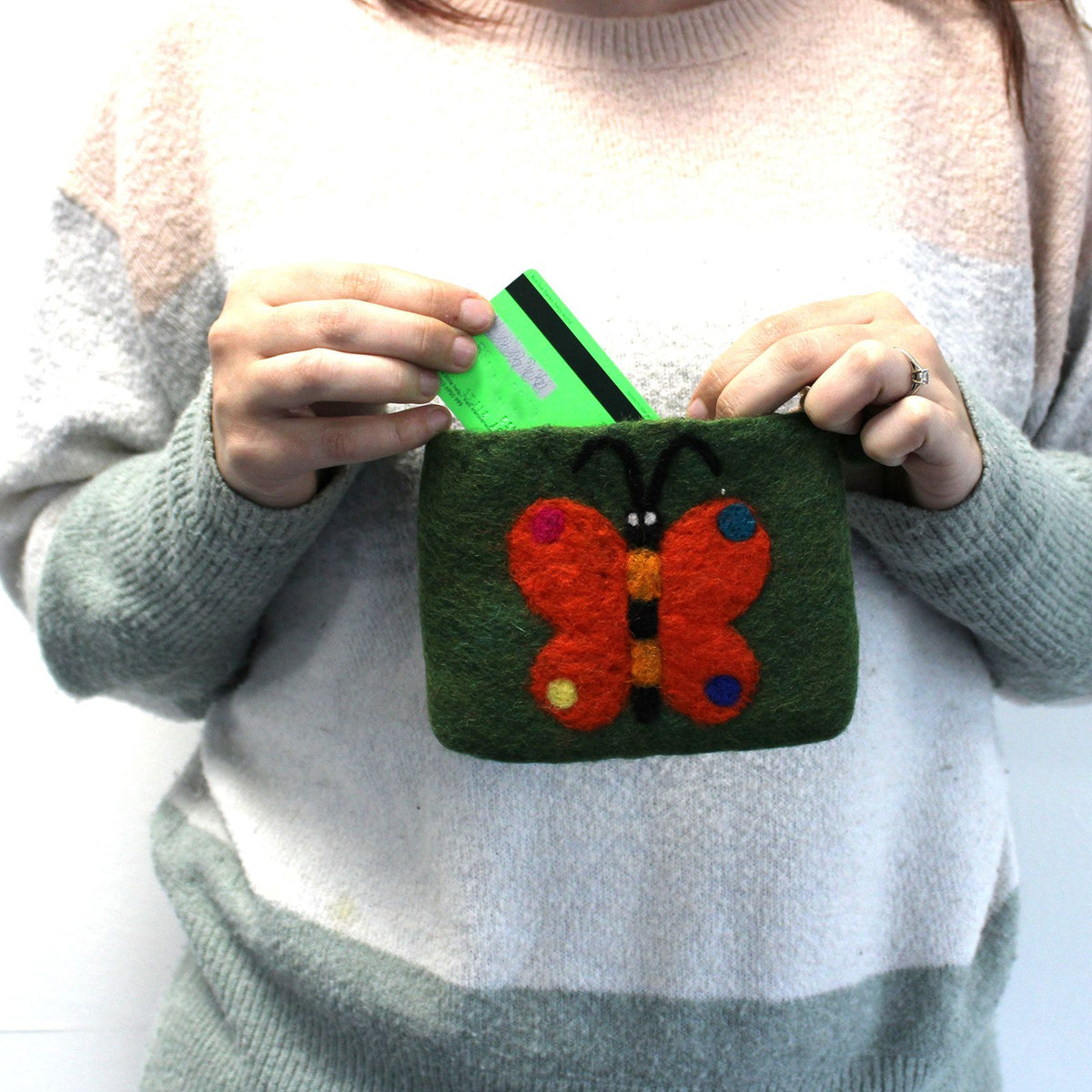 Natural Felt Zipper Pouch (asst) - Big Butterfly product image 3
