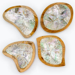 Set of 4 Teak Mini Bowls with Shell Decor (assorted) product image 2