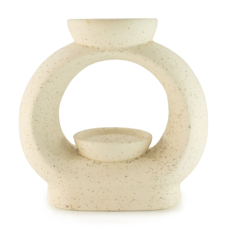 Ceramic Zen Oil Burner - Large Oval Pebble - Speckled Off-White product image