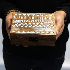 White Washed Wooden Box - Pill Box Aztec Design product image 2