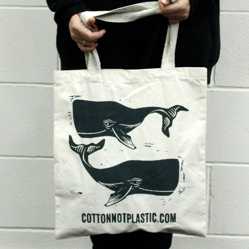 Lrg Natural 6oz Cotton Bag 38x42cm - WHALES product image
