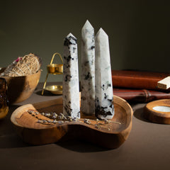 Gemstone Six Face Obelisk Point approx 17cm - Rainbow Moonstone product image 3