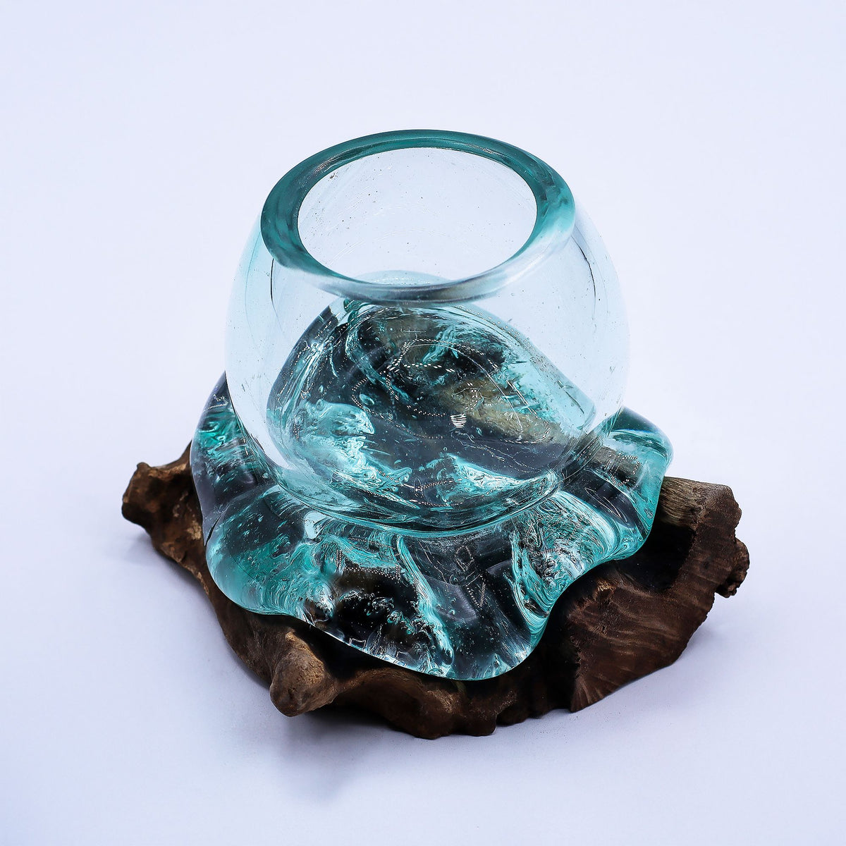 Molten Glass Mini Goldfish Bowl on Wood 20cm product image 3