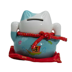 Ceramic Money Cat Bank - Blue on Cushion product image 2