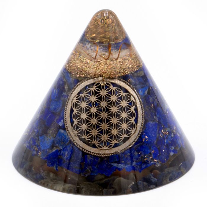 Orgonite Cone - Lapis Flower of Life - Suspended Quartz - 90 mm product image