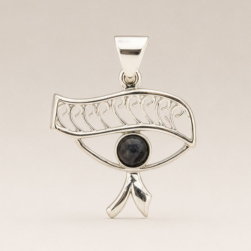 Indian Devotional Pendant - Silver Plated (45cm Cord)- Cleopatra Eye - Iolite product image
