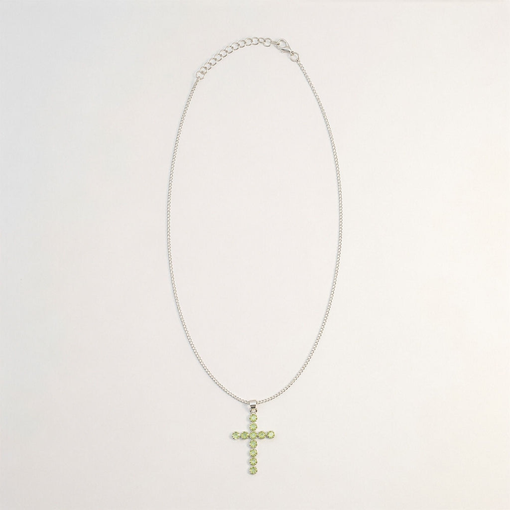 Indian Devotional Pendant - Silver Plated (45cm Chain)- Peridot Crucifix product image 4