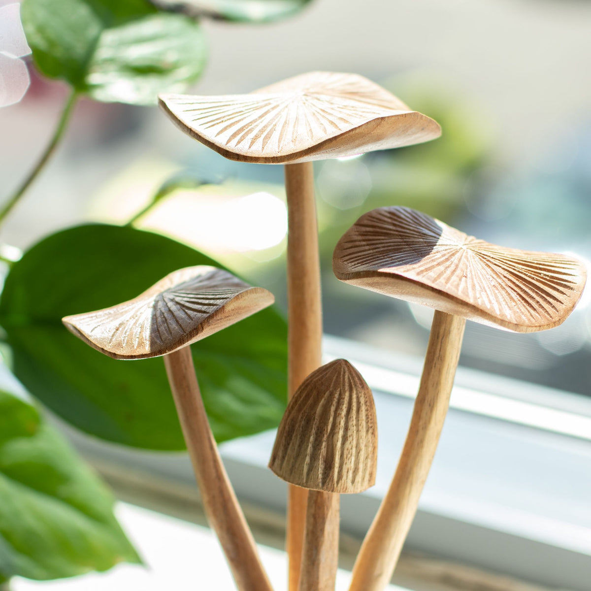 Handmade Parasite Wood Art Carving - Set of 4 Large Mushrooms product image 4