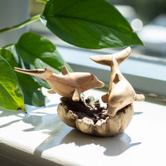 Handmade Parasite Wood Art Carving - Dolphins in Play product image 2
