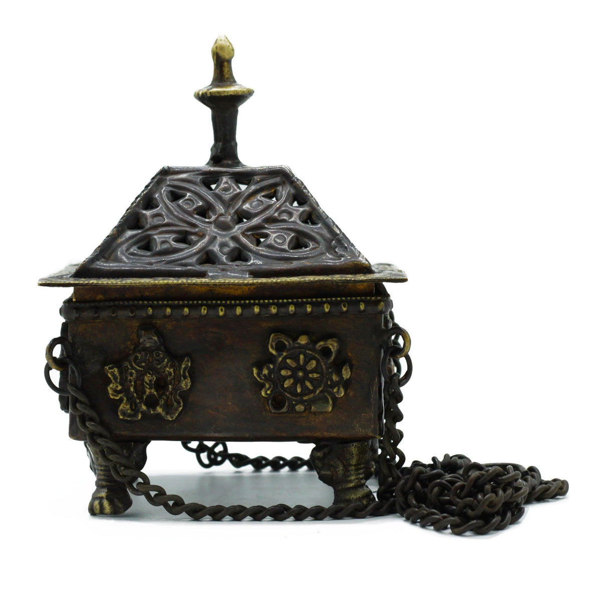 Brass Tibetan Burner - Eight Symbols Square Hanging Pot product image