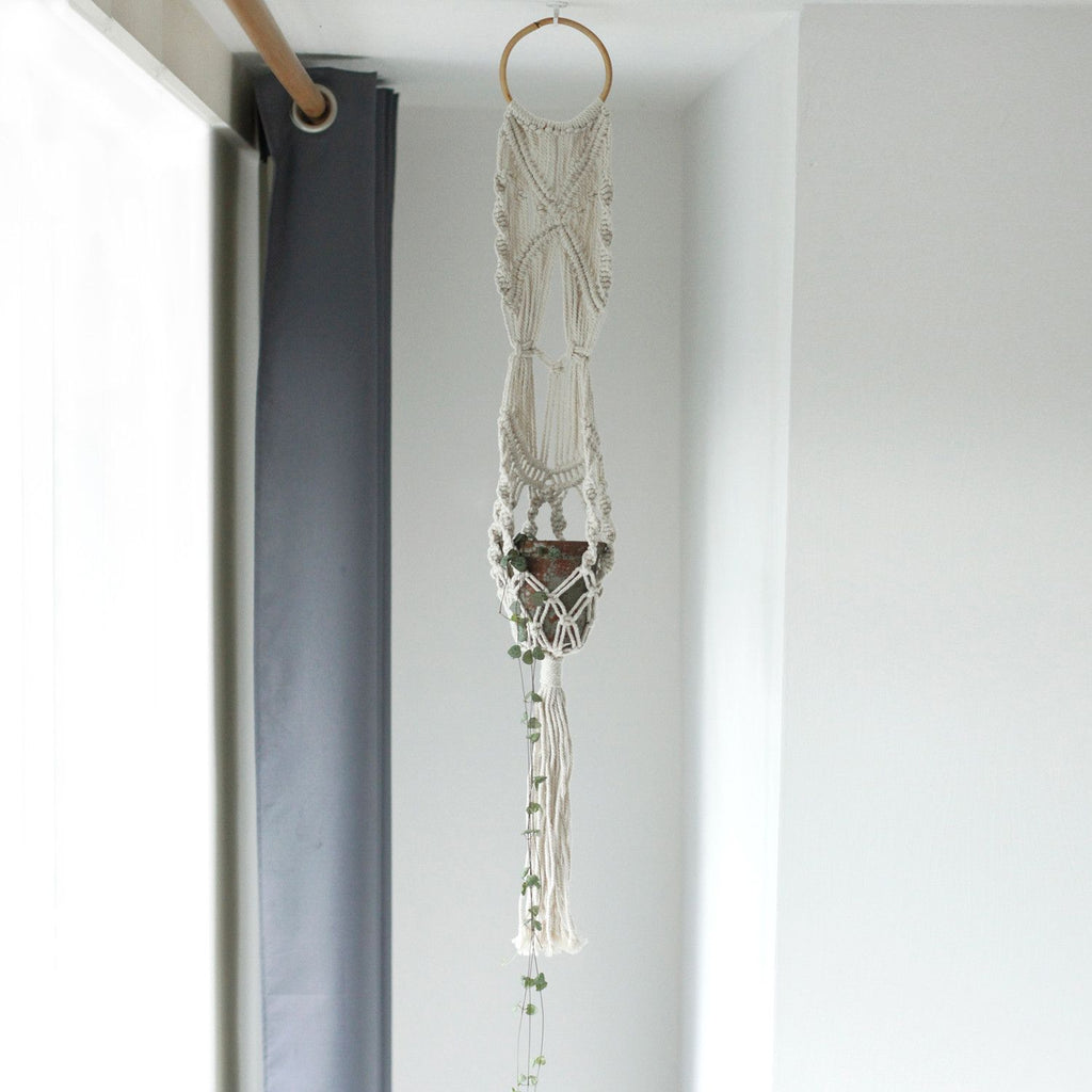 Macrame Pot Holder - Long With Ratten Hoop product image 11