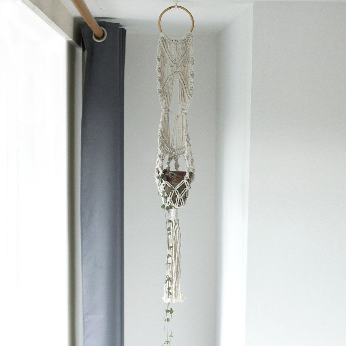 Macrame Pot Holder - Long With Ratten Hoop product image 11