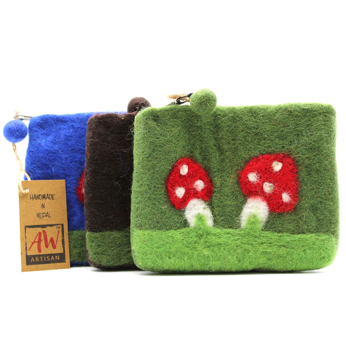 Natural Felt Zipper Pouch (asst) - Mystic Mushrooms product image 2