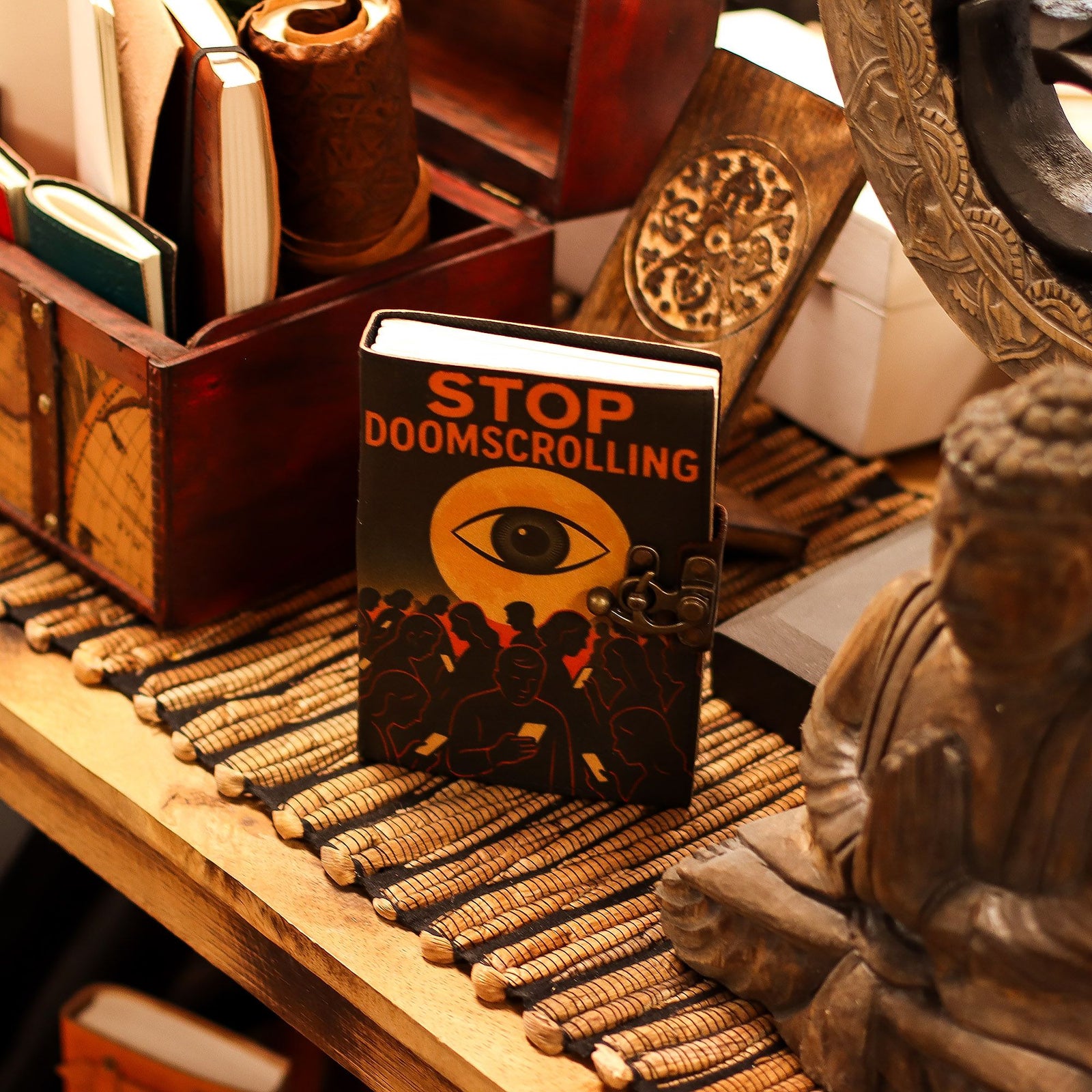 Leather Printed Notebook – Stop Doom Scrolling - 17.8x12.7 cm product image