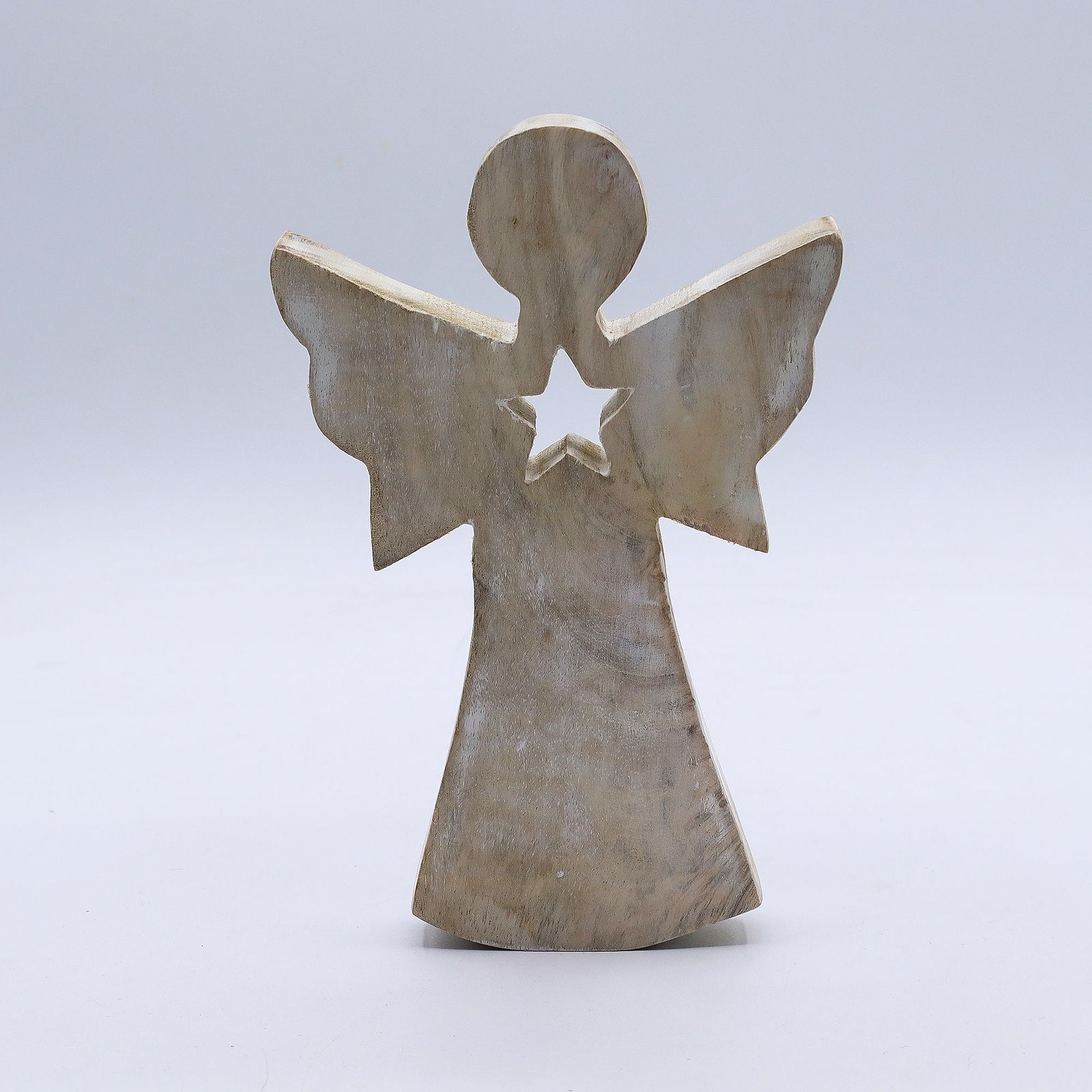 Mango Wood Angel - Whitewash with Star Cut Out product image