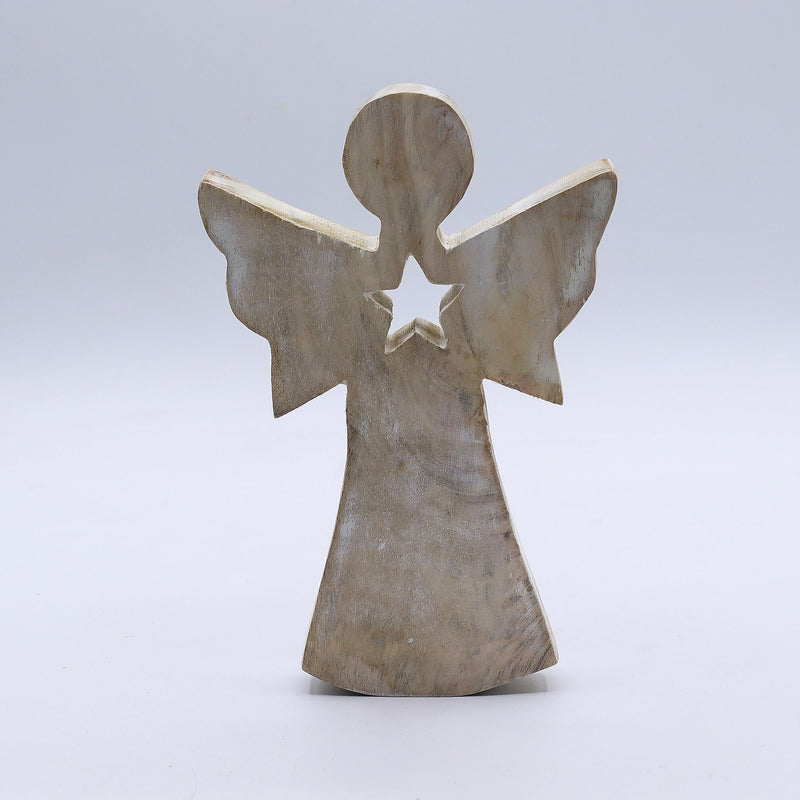 Mango Wood Angel - Whitewash with Star Cut Out product image