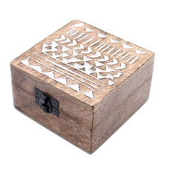 White Washed Wooden Box - 4x4 Aztec Design product image 5