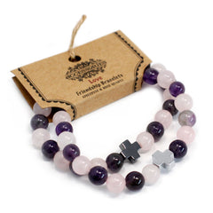 Set of 2 Gemstones Friendship Bracelets - Love - Amethyst & Rose Quartz product image 3