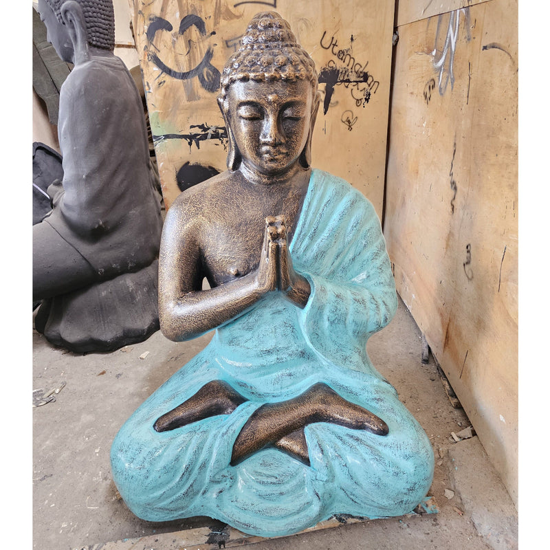 Med Large Turquoise & Gold Praying Buddha Statue - 1.2m Tall product image