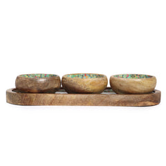 Mango Wood Tray with 3 Bowls - Mediterranean Tile pattern product image 4