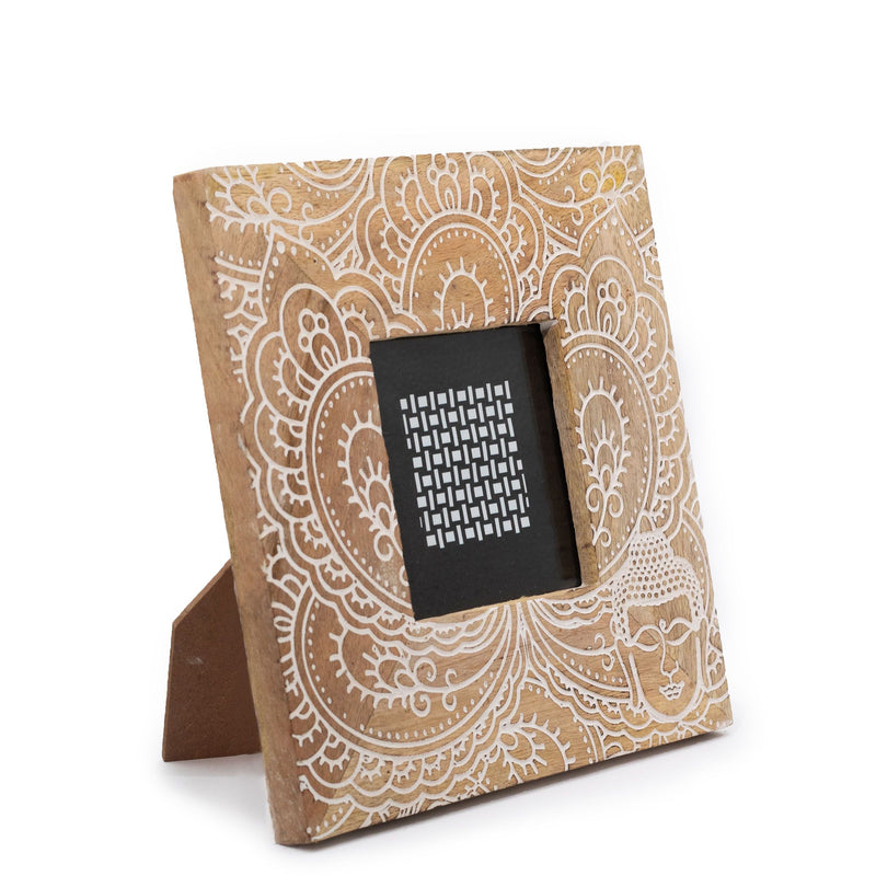 Small Mango Wood Picture Framel (for 10x10cm) 20x20x2cm - Buddha - White product image