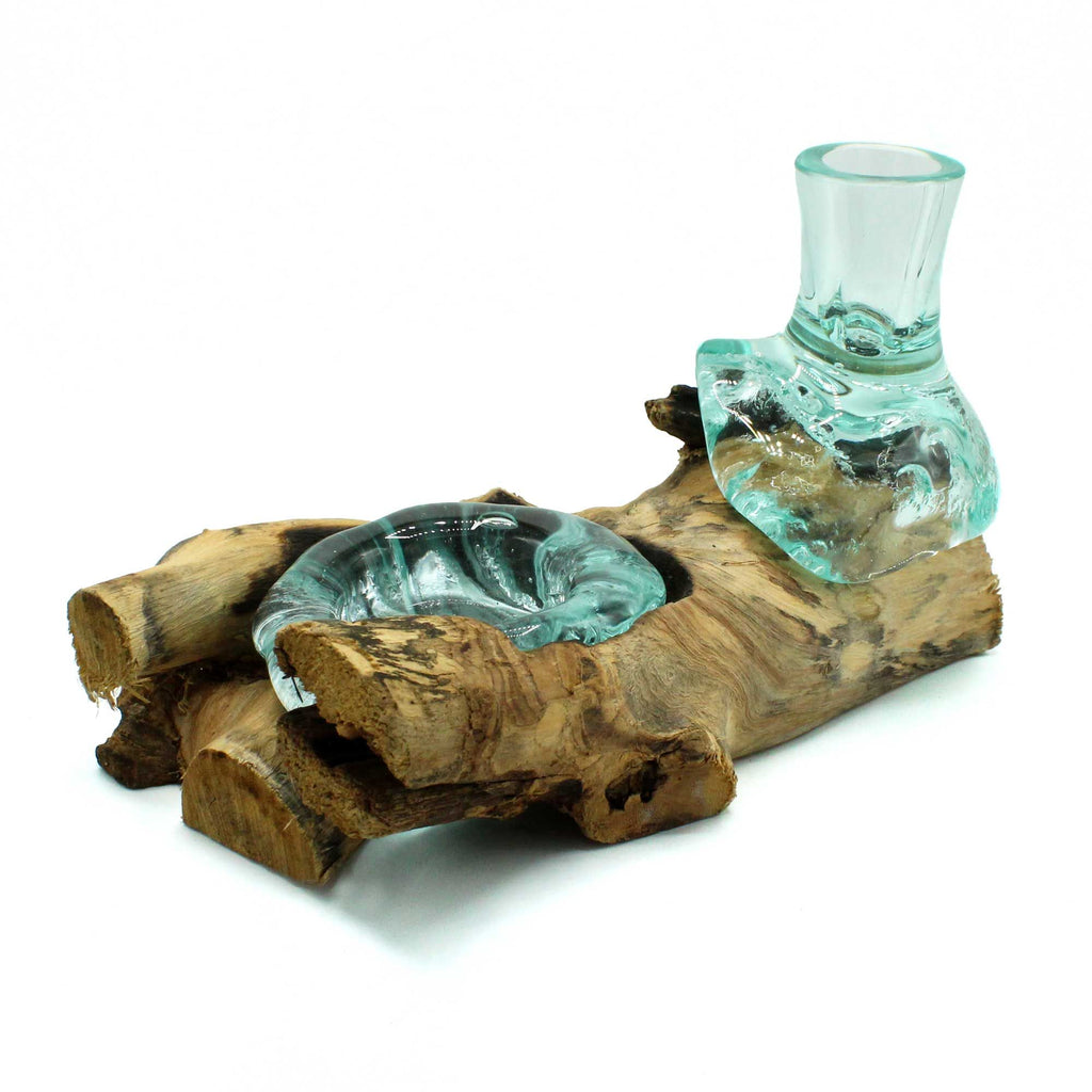 Molten Glass Small Flower Vase and Tealight Holder on Wood product image 3