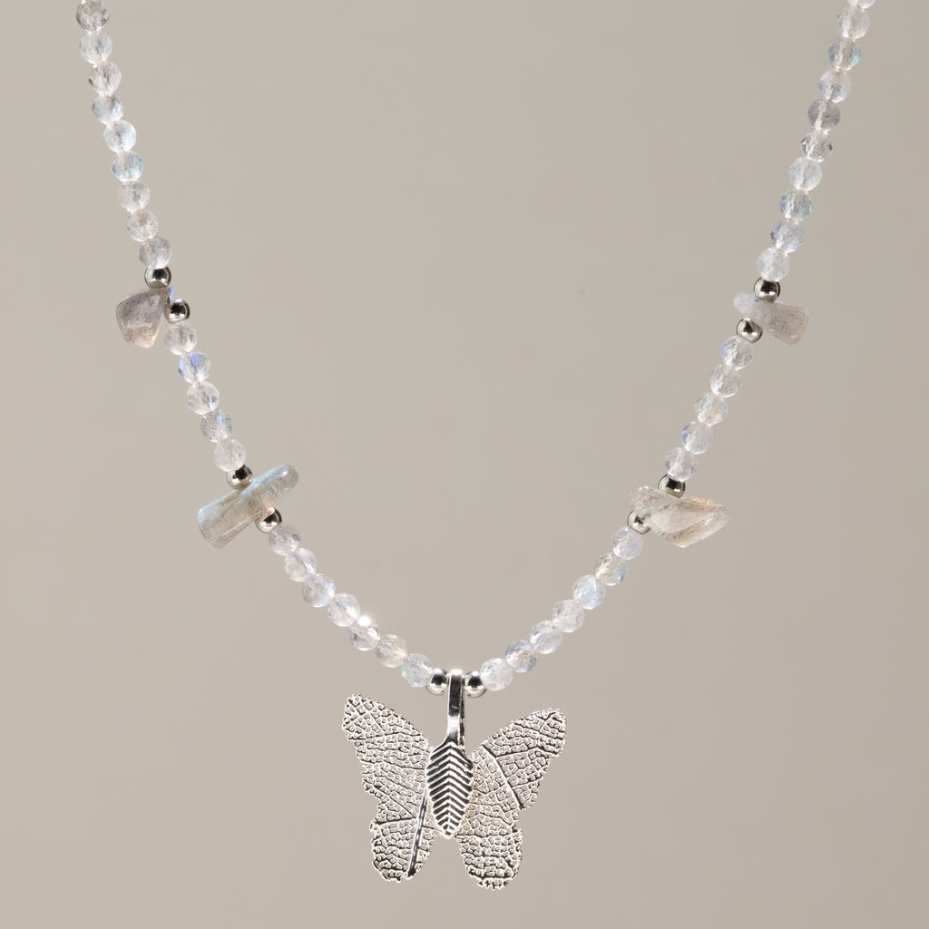 Nymph Labradorite Gemstone Necklace with Real Leaf Butterfly Pendant - product image 4