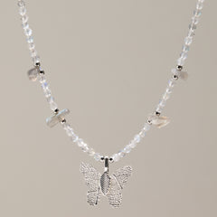 Nymph Labradorite Gemstone Necklace with Real Leaf Butterfly Pendant